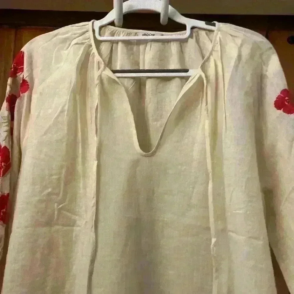St Roche Gauze Full Length Flower Embroidered Sleeve Blouse- Size 8 - Picture 9 of 14